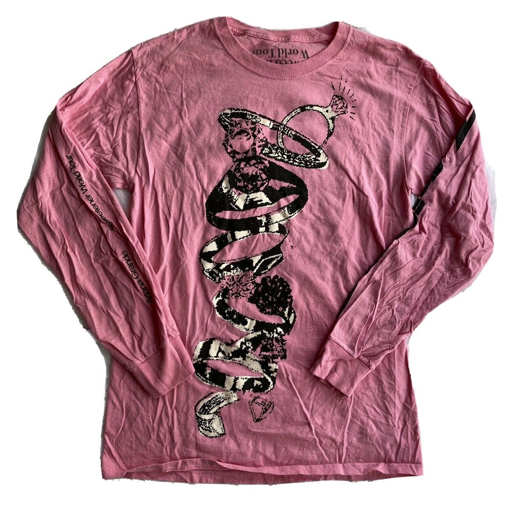 Ariana Grande T Shirt Sz S 7 Rings Sweetener World Tour Pink Long Sleeve Womens